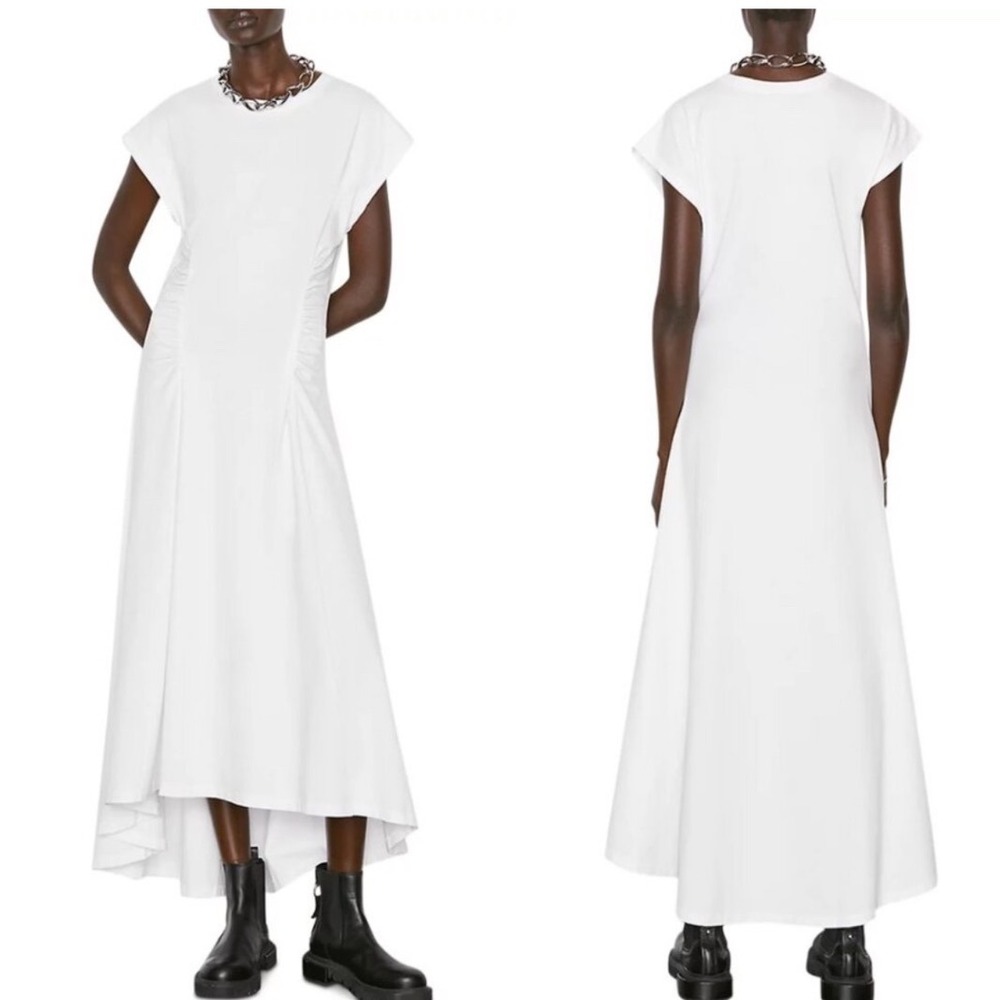 Frame Fitted Flare Cotton Midi Dress Size XS Tshirt Dress Cinched Waist
